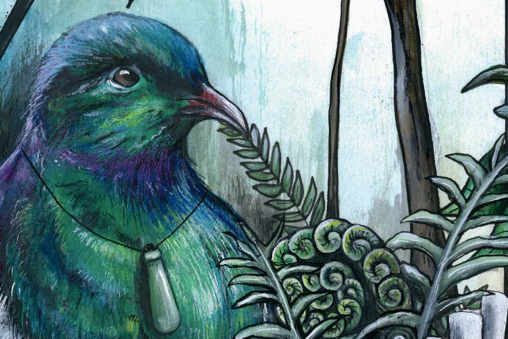 Walter Scott Reserve painting banner with a kererū