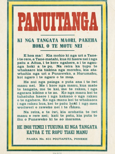 Forest & Bird's 1924 pānuitanga notice was distributed throughout Aotearoa. Image Alexander Turnbull Library
