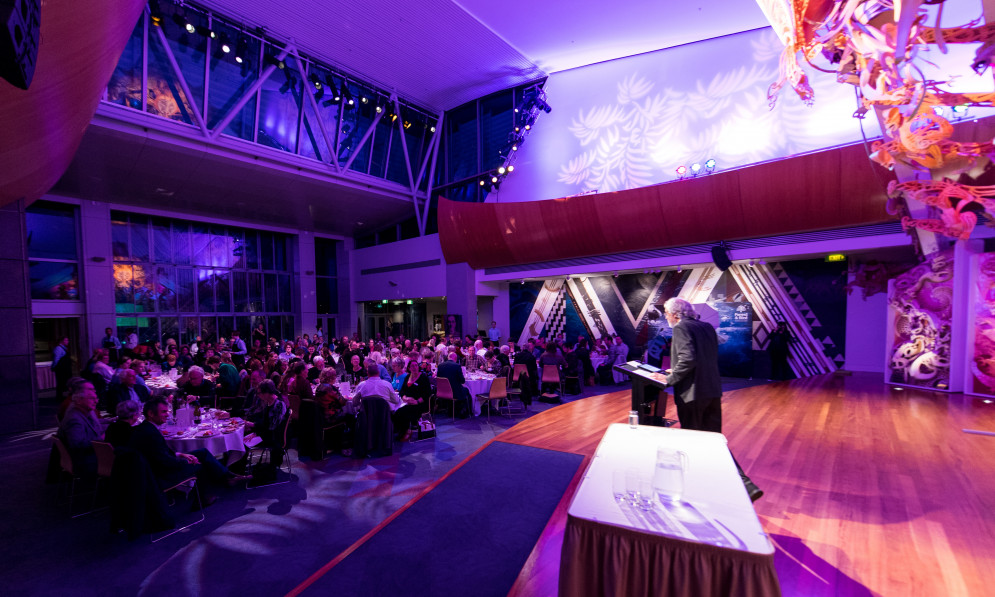 Mark Hanger on stage at the 2018 Sanderson dinner