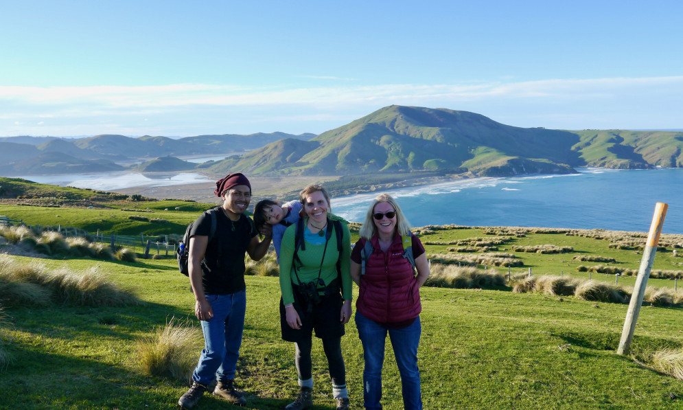 Bring Back the Seabirds project manager Francesca Cunnighame (centre) with Niko, Jorge, and Caroline Wood. 