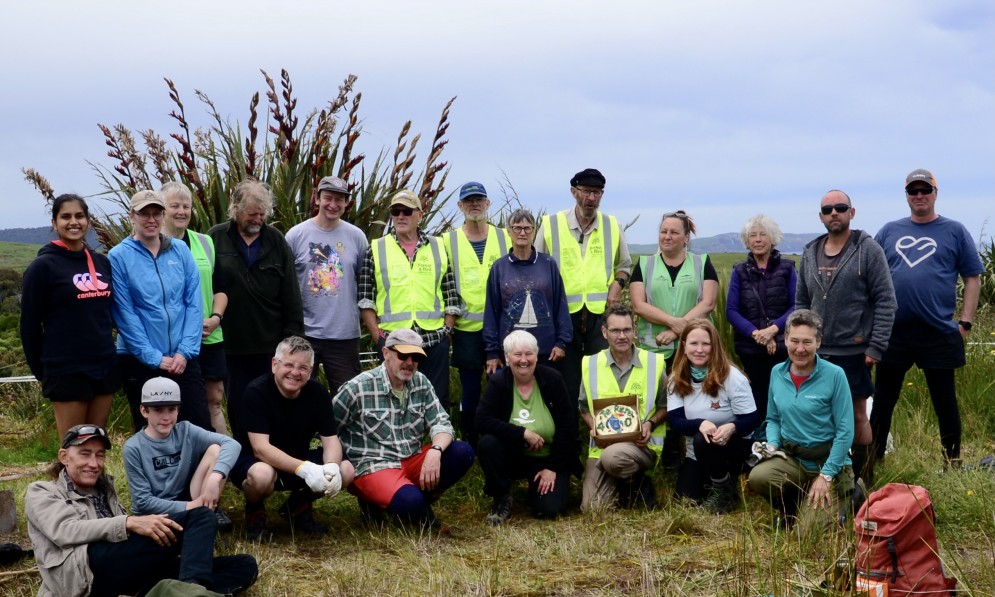 Group of more than 10 planting day volunteers at Te Rere in December 2021