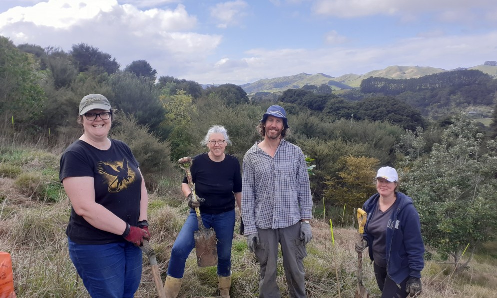 Hauraki Islands branch members at a tree planting, Puke Rakau