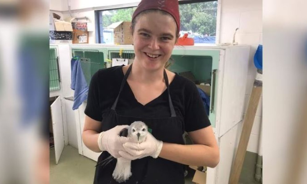 Ariel holding a petrel