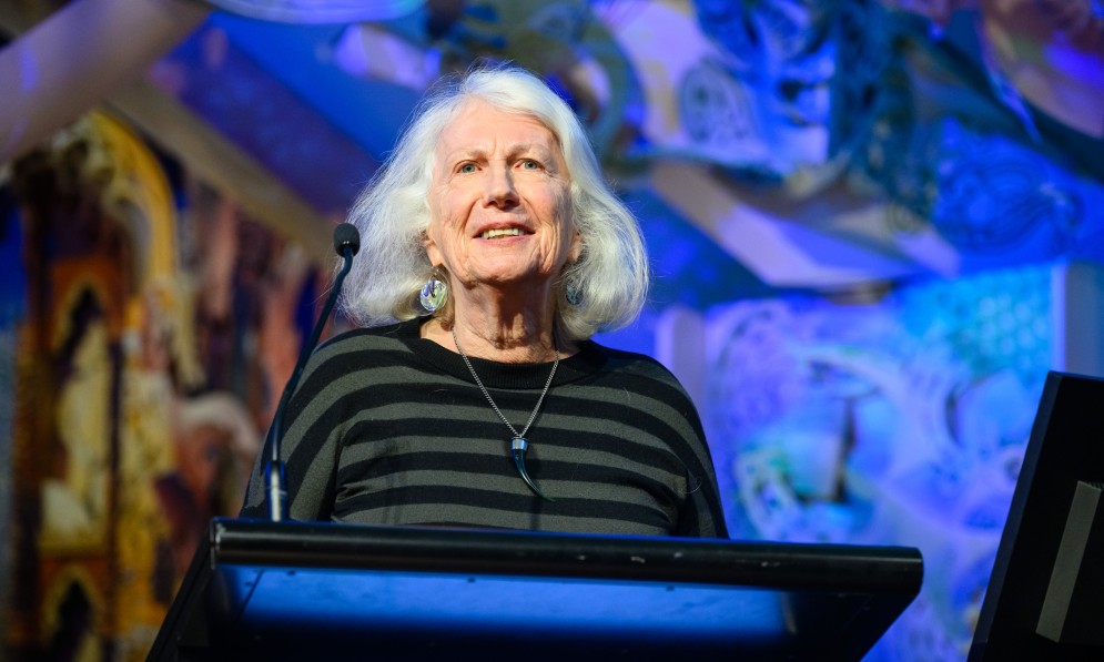 Dame Anne Salmond delivering the Sanderson Lecture July 2023. Image Mark Coote