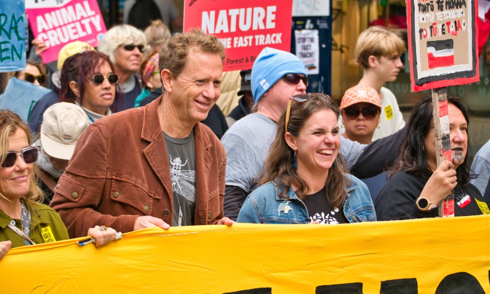 Nicola Toki & Russel Norman at the head of the fast-track protest