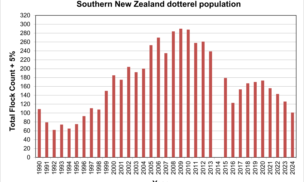 Graph showing pukunui population 1990–2024. Credit DOC