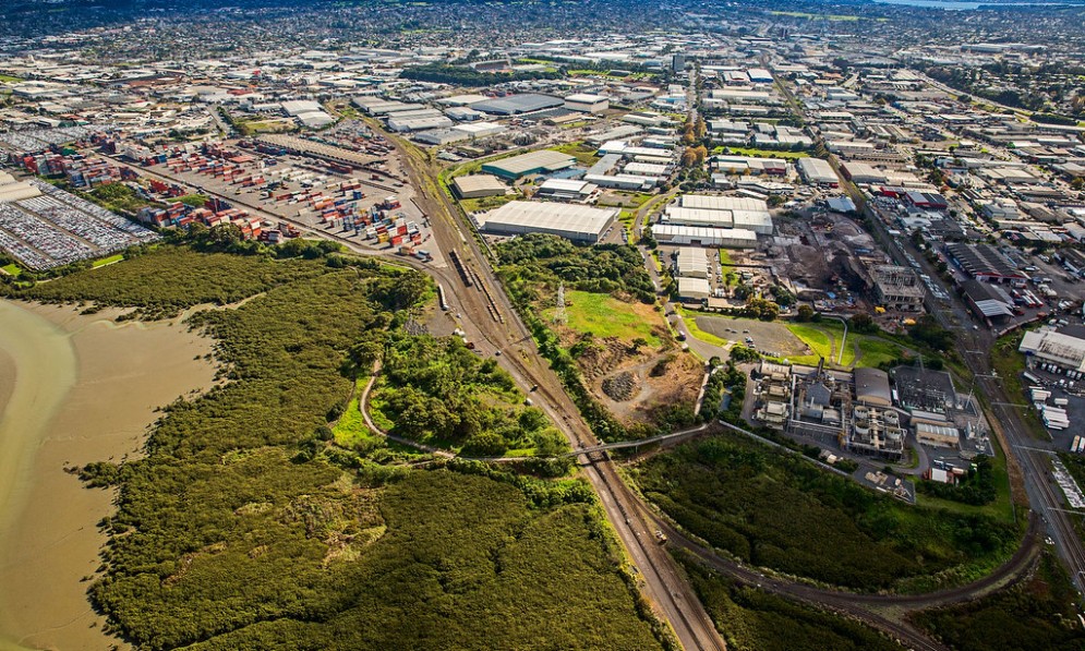 Aerial of Anns Creek and Southdown, Auckland. Credit Waka Kotahi