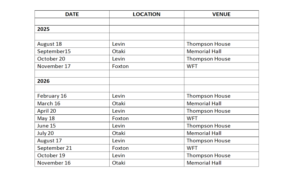 Branch Meeting Schedule 2025 - 26