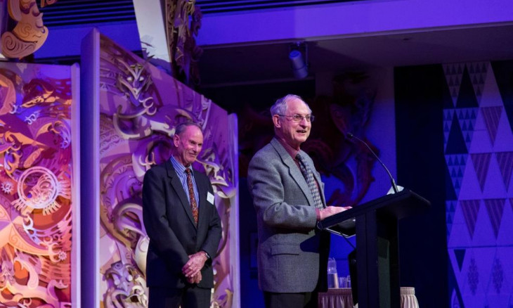 Neil Eagles making his acceptance speech on receiving the Old Blue award at the 2018 Sanderson Dinner