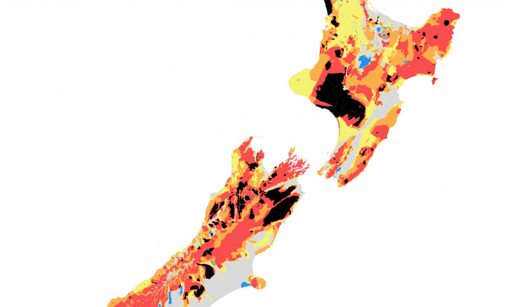 Heat map of deer, pigs and goats across New Zealand