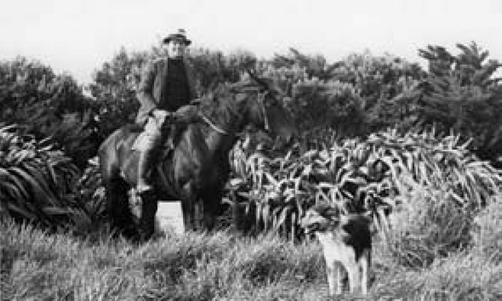 Charles Fleming at Tuku Farm, Chatham Island, 1938. Image courtesy Jean Flemming