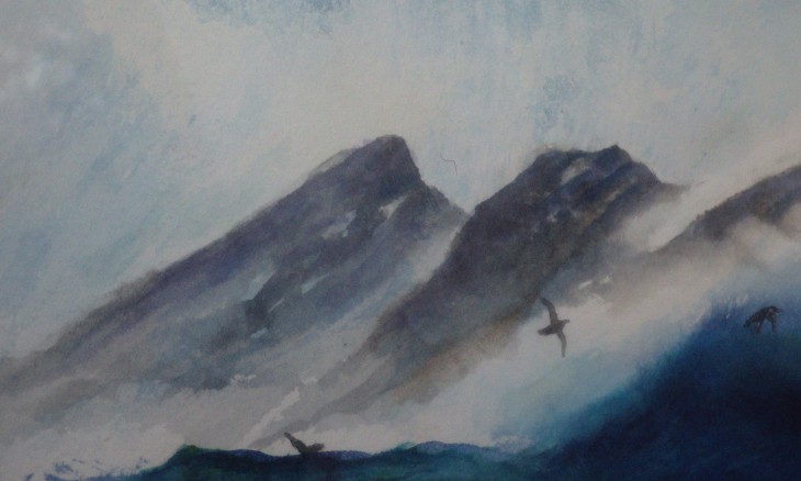 Catlins Sooty Shearwaters Dawn Flight art by Fergus Sutherland