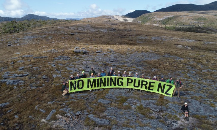 No Mining Pure NZ banner at Denniston