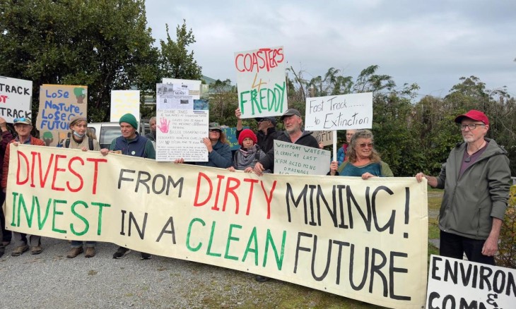 Forest & Bird protest on the West Coast 23 April 2024. Credit Forest & Bird