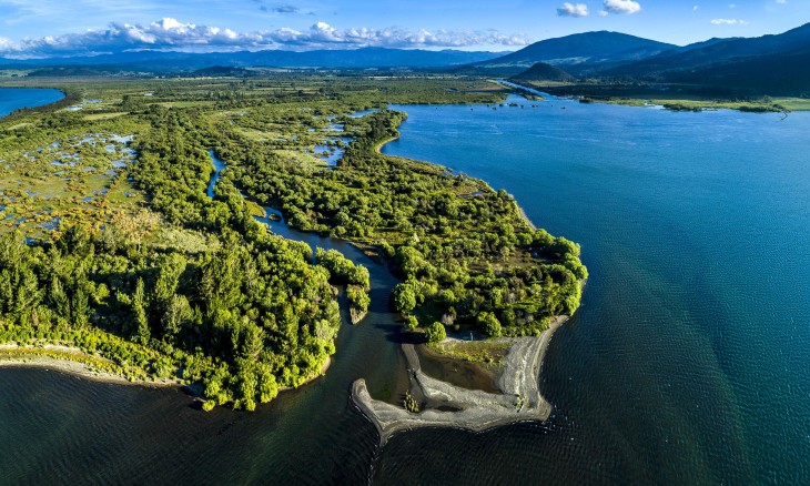 Aerial view of the southern end of Lake Taupo. Image Rob Suisted