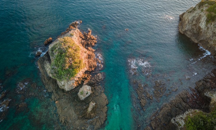 An aerial view at sunrise, the Noises group of islands in the Hauraki Gulf. Image Gareth Cooke/Project Kahurangi