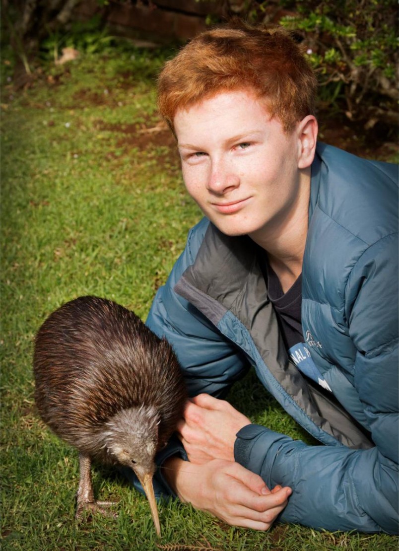 Youth Award winner Oscar Thomas with a kiwi.
