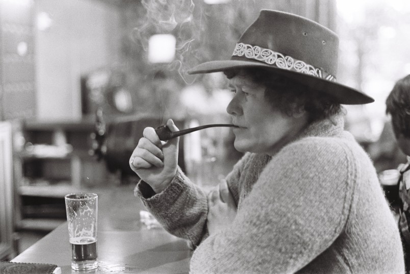 Keri Hulme at a bar in 1983