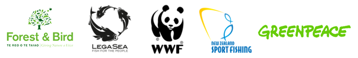 Forest & Bird, LegaSea, WWF-New Zealand, NZ Sport Fishing Council, Greenpeace Aotearoa