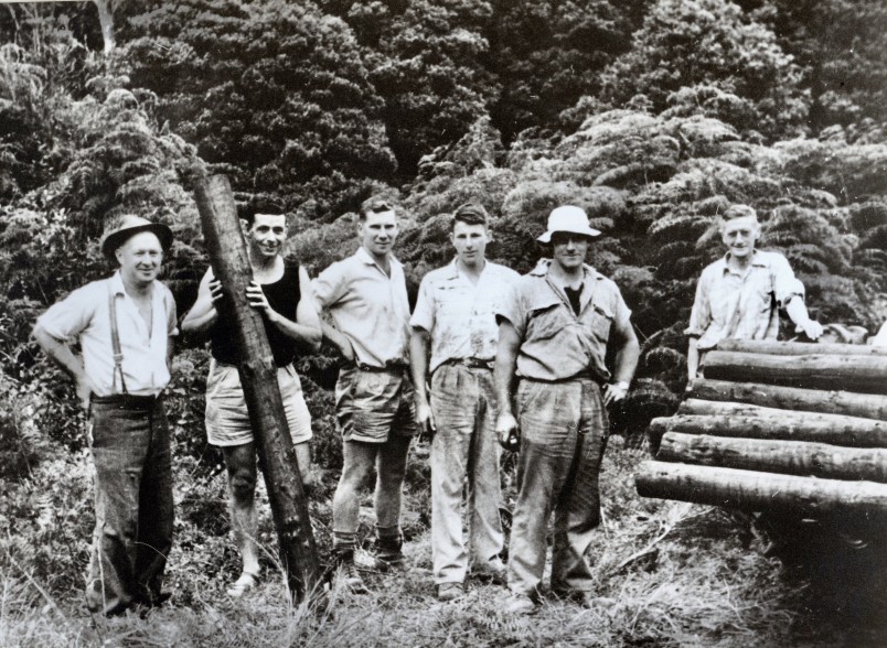 The 43ha Walter Scott Reserve was gifted to Forest & Bird in 1963 by sisters Mary and Lilian Valder. It is located in the Waikato. This photo shows a fencing party there in 1964. Image Forest & Bird Archives