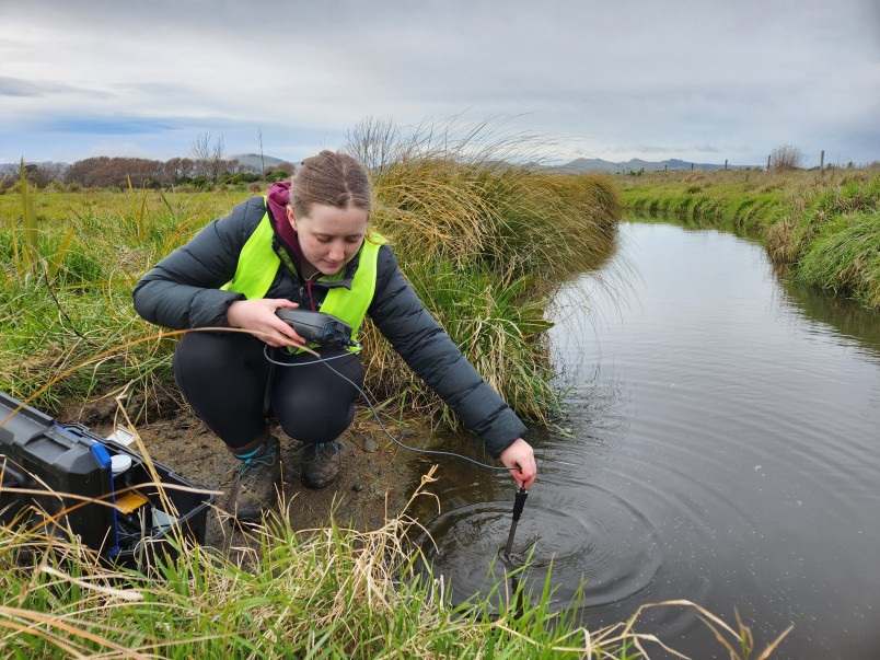 Ella Peoples testing the water in Mugford reserve. Image supplied