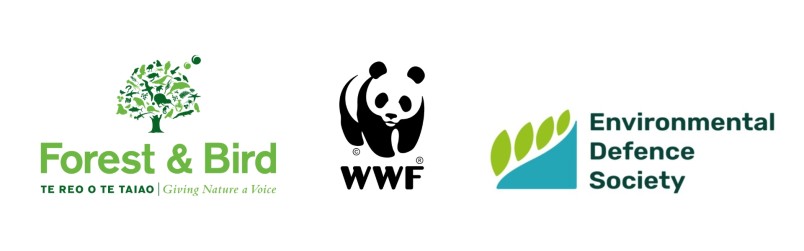 The Forest & Bird, WWF and Environmental Defence Society logos