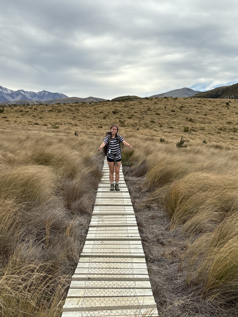 Rewa Gebbie on a boardwalk, Mount Somers Track, Canterbury. Image supplied.